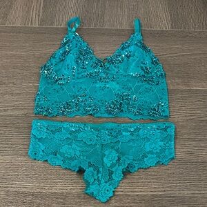 Marciano Turquoise Lace Bralette and Panty Set